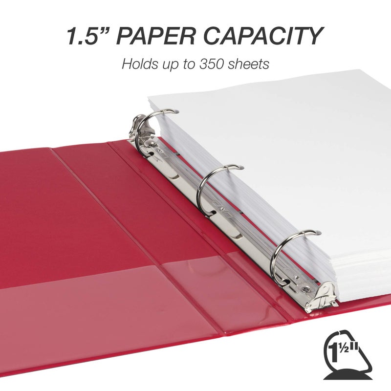 Samsill Durable 1.5 inch 3 Ring Binder, Made in USA, D Ring Binder, FSC 100% Recycled Chipboard, Red, 4 Pack - Image 3